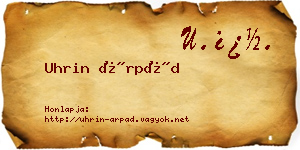 Uhrin Árpád névjegykártya